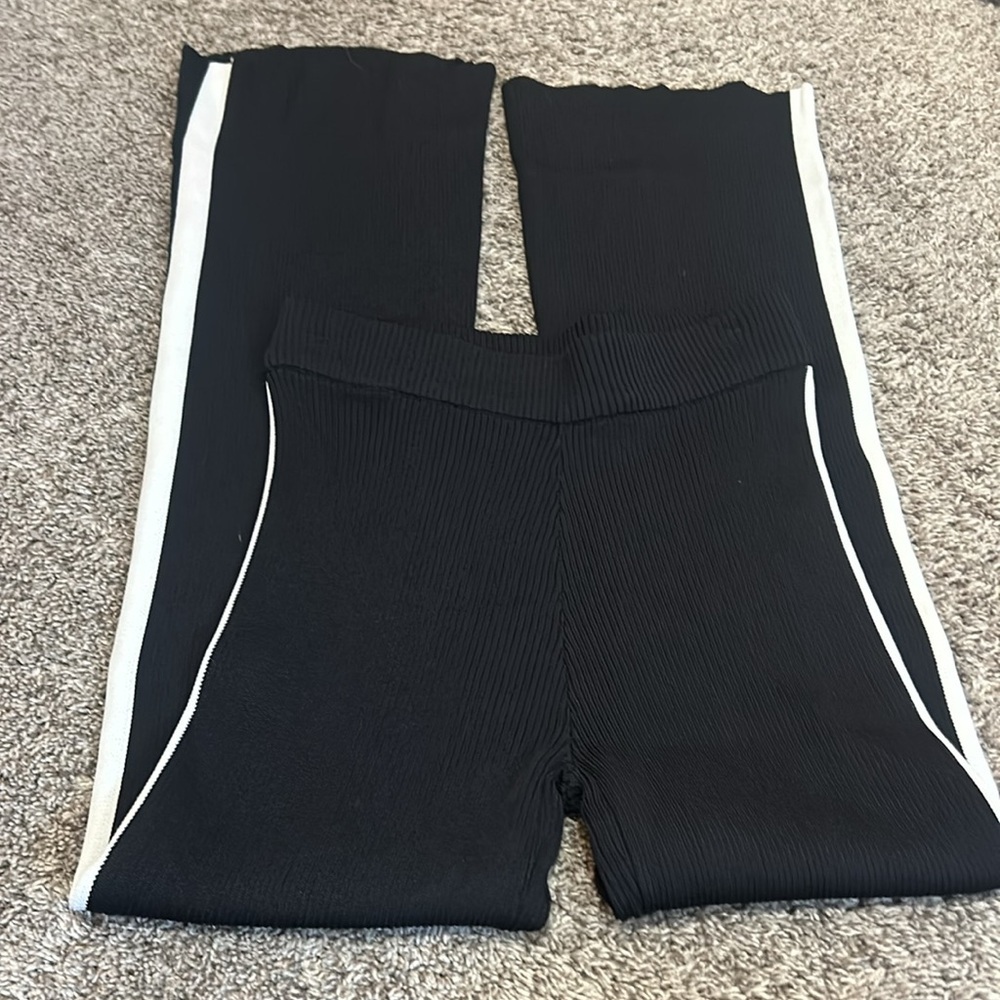 Revolve House Of Harlow Ribbed Flare Wide Leg Black Stripe Pants Small - Picture 4 of 6